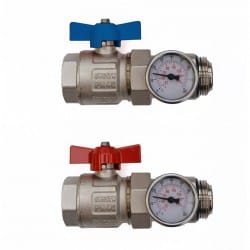 Aansl.kit voor koll. 1" met thermometers en bolkranen  Ni